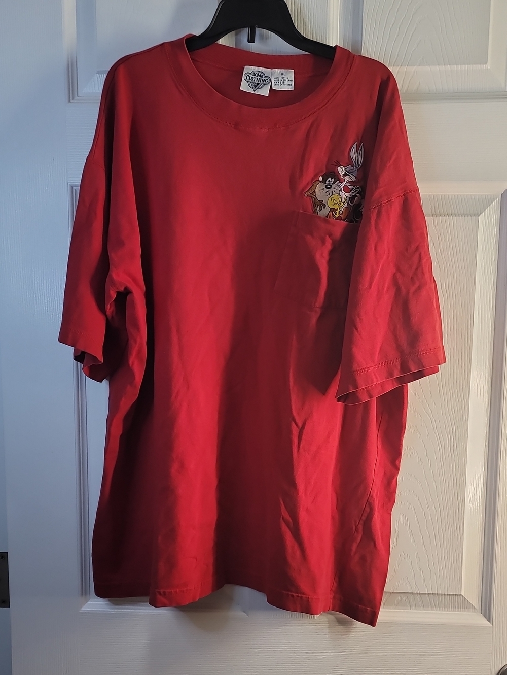 ACME Red Short Sleeve Pocket Tee with Cartoon Patch